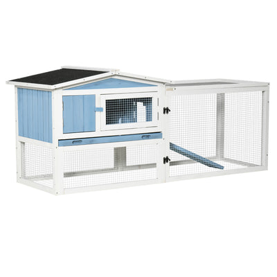 Rabbit Hutch 2-Story Bunny Cage Small Animal House with Slide Out Tray, Detachable Run, for Indoor Outdoor, 61.5
