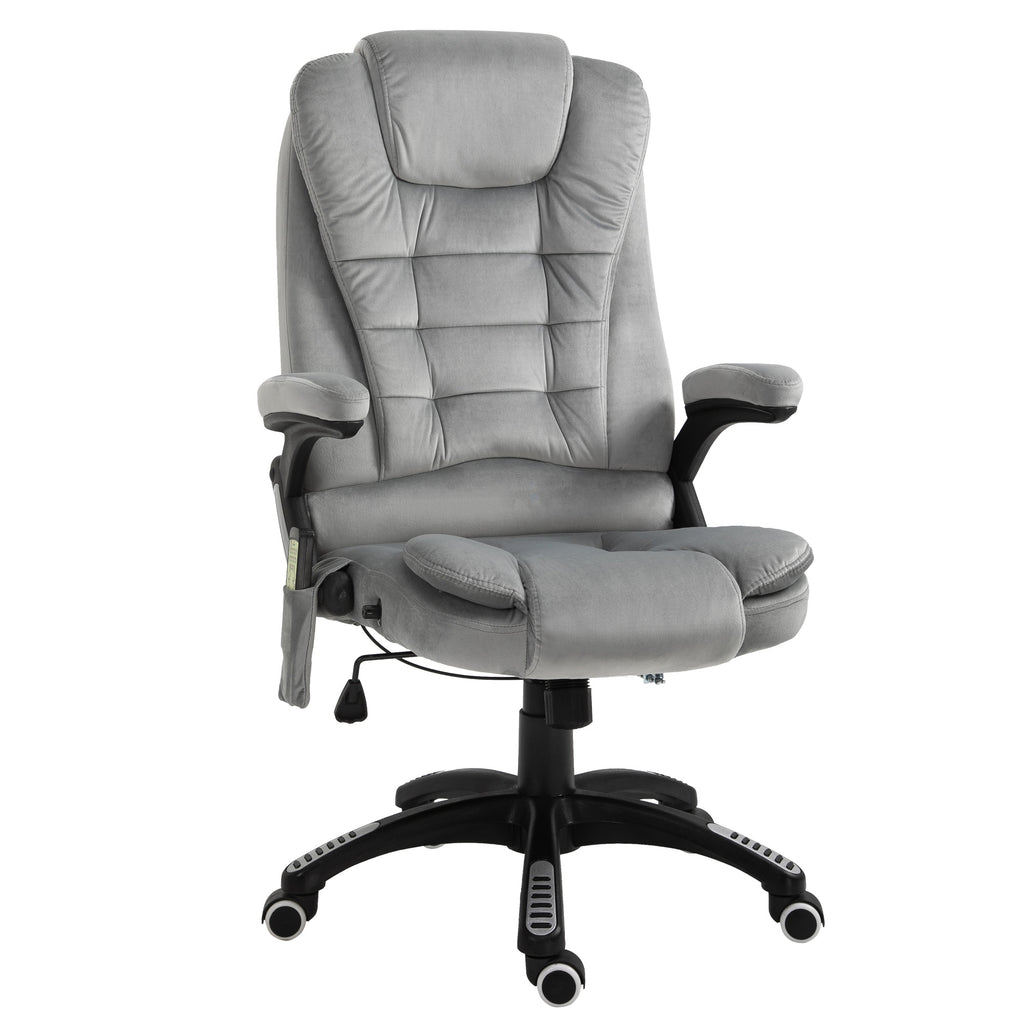 6 Point Vibrating Massage Office Chair 5 Modes, High Back Executive Heated Chair with Reclining Backrest Padded Armrest, Grey