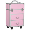 Rolling Makeup Train Case, Large Storage Cosmetic Trolley, Lockable Traveling Cart Trunk with Folding Trays, Swivel Wheels and Keys, Pink