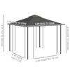 10' x 10' Outdoor Patio Gazebo Canopy with 2-Tier Polyester Roof, Netting, Curtain Sidewalls, and Steel Frame, Grey