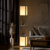 Modern Shelf Floor Lamps with 2 Light, Fabric Shade, for Living Room Bedroom, 10.25"x10.25"x61.5", White