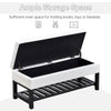 44" Tufted Faux Leather Ottoman Storage Bench with Shoe Rack - White