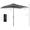 9' x 7' Patio Umbrella Outdoor Table Market Umbrella with Crank, Solar LED Lights, 45Â° Tilt, Push-Button Operation, for Deck, Dark Grey