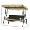 3-Seat Patio Swing Chair, Outdoor Canopy Swing Glider with Removable Cushion, Pillows, Adjustable Shade, and Rattan Seat, for Porch, Garden, Poolside, Backyard