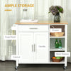 White Rolling Kitchen Island Cart on 360° Swivel Wheels, Wooden Kitchen Cart with Side Towel Rail and Drawer