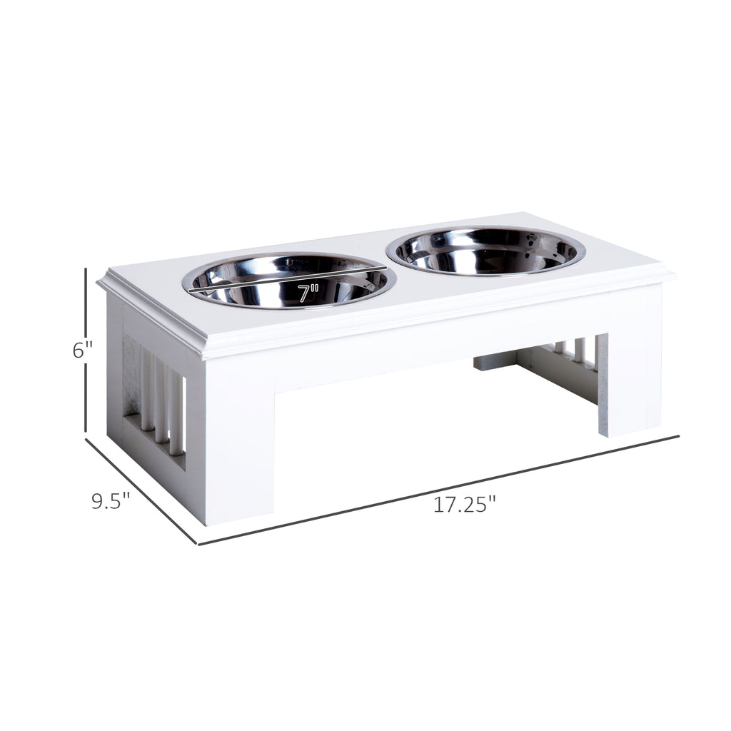 17" Durable Wooden Dog Feeding Station with 2 Included Dog Food Bowls and a Non-Slip Base White