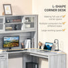 L-Shaped Desk with Hutch, Computer Desk with Drawers, Home Office Corner Desk Study Workstation Table with Storage Cabinets Shelves, Grey