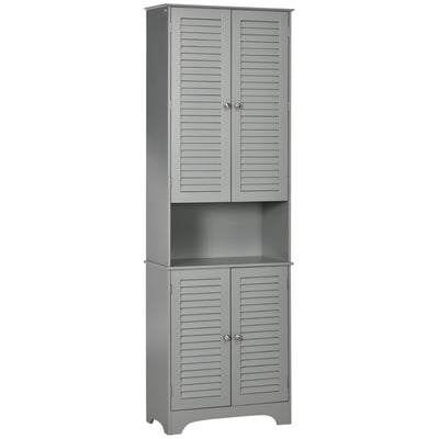 Tall Bathroom Storage Cabinet, Freestanding Linen Tower with Adjustable Shelves and 2 Cupboards with Double Door, Narrow Floor Organizer,  Grey