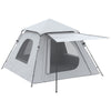3-4 Person Automatic Camping Tent w/ Porch, Pop Up Tent, Portable Backpacking Shelter with Mesh Windows, Zipped Door, Floor, Hang Hook & Portable Carry Bag, Silver
