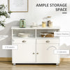Sideboard Buffet Cabinet with Storage Drawers, Large Tabletop and Crossbar Side Design, White