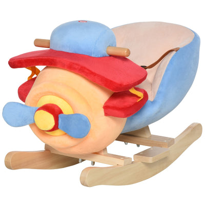Kids Plush Ride On Rocking Horse Airplane Chair with Nursery Rhyme Sounds