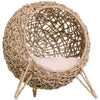 20.5" Rattan Cat Bed, Elevated Wicker Kitten House Round Condo with Cushion, Natural