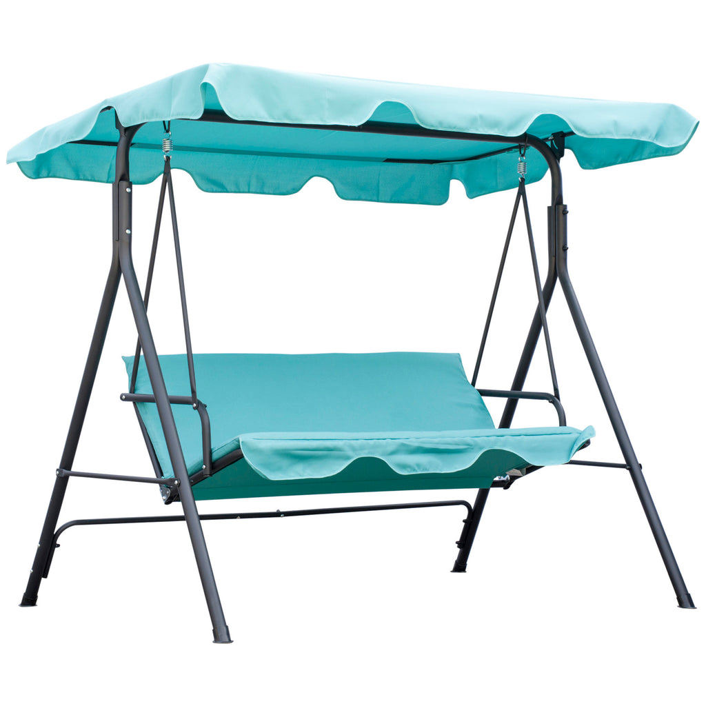 Patio Porch Swing Chair with Adjustable Canopy, Seats 3 Adults, Steel Frame, Armrests, Green
