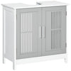 Modern Under Sink Cabinet with 2 Doors, Pedestal Under Sink Bathroom Cupboard with Adjustable Shelves, Grey and White