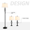 3 Pieces Table Floor Lamp Set with Metal Pole  Round Base and Fabric Lampshade  for Living Room  Dining Room  Bedroom  Black and White