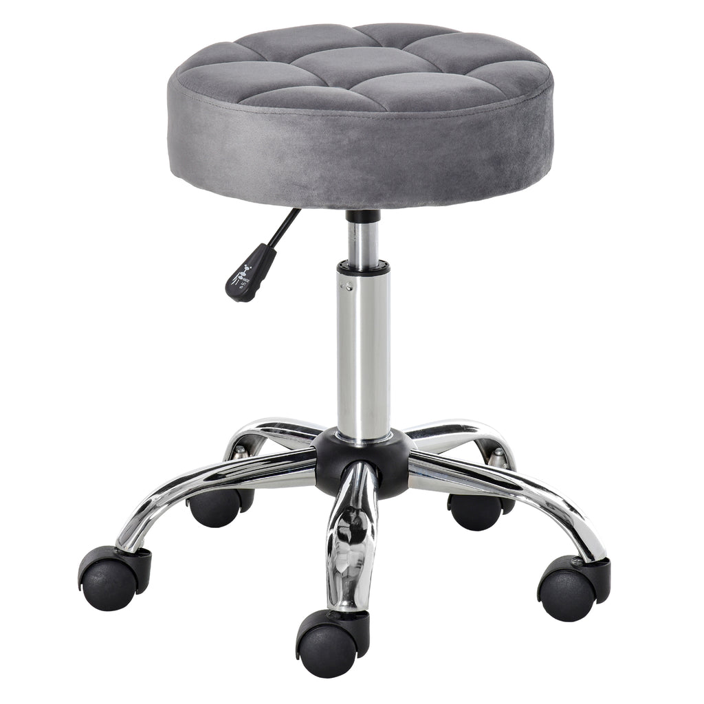 Round Salon Stool Height Adjustable, Hydraulic Rolling Swivel Stool with Wheels, Massage Vanity Chair Home Office, Grey
