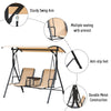 2 Person Porch Swing with Canopy, Covered Patio Swing with Pivot Storage Table, Cup Holder, & Adjustable Overhead Canopy, Beige