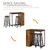 Bar Table and Stools, 3 Piece Bar Table Set with 3-Tier Side Shelf, 2 Stools and Foot Pads, Pub Chairs and Table, Rustic Brown/Black