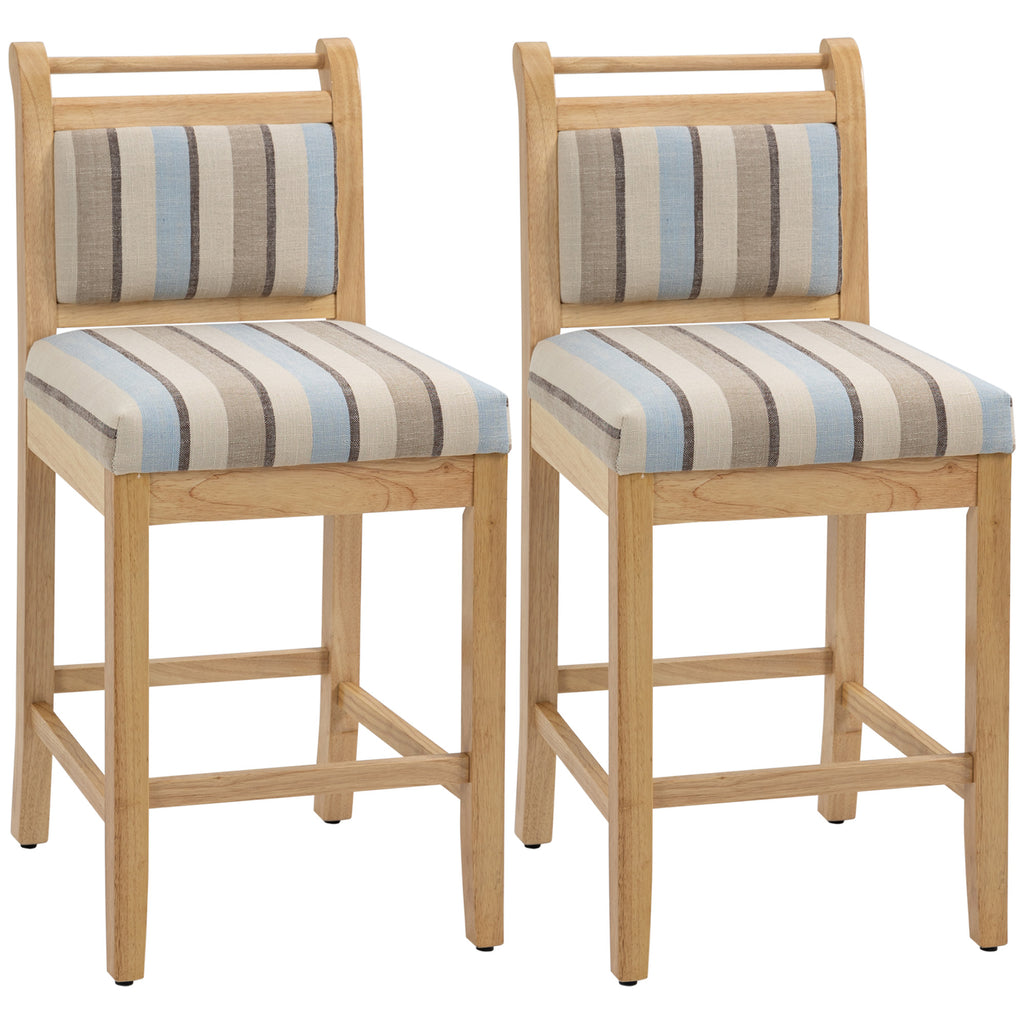 25.5" Counter Height Bar Stools Set of 2, Farmhouse Kitchen Stool, Bar Chairs with Back, Padded Cushion, Wood Legs, Natural