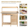 Potting Bench Table with Storage Cabinet and Open Shelf, Garden Planting Workstation with Steel Tabletop, Natural Wood