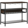 Industrial Wine Rack with 11-Bottles Holder, Free Standing Wine Shelf with Glass Holders for Home Bar, Kitchen, Dark Brown