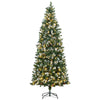 7.5' Decorated Christmas Trees, Skinny Prelit Artificial Christmas Tree with Snow-dipped Branches, Auto Open, Pinecones