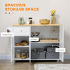 Rolling Kitchen Island on Wheels, Utility Serving Cart with Rubber Wood Top, Towel Rack, Storage Cabinet, Drawer, White