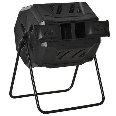 Tumbling Compost Bin Outdoor 360Â° Dual Chamber Rotating Composter 43 Gallon, Black