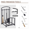 Firewood Log Rack Storage Holder Stand with Tool Kit Metal Indoor Outdoor - Black
