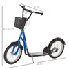 Kick Scooter, Ride On Scooter with Adjustable Handlebars, Double Brakes, 16" Inflatable Rubber Tires, Basket, Cupholder, Mudguard Ages 5-12 years old, Blue