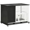 Indoor Rabbit Hutch Furniture with Wheels, Bunny Cage, Side Table with Removable Tray, 38" L x 22" x 29.5", Black