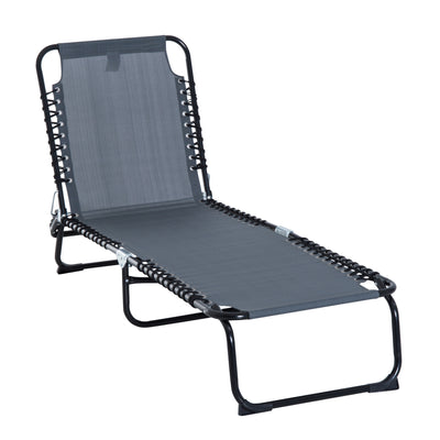 Outdoor Folding Chaise Lounge Chair Portable Lightweight Reclining Garden Sun Lounger with 4-Position Backrest for Patio, Deck, Grey