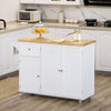 Rolling Kitchen Island on Wheels, Utility Serving Cart with Rubber Wood Top, Towel Rack, Storage Cabinet, Drawer, White