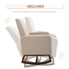 Accent Lounge Rocking Chair with Solid Curved Wood Base and Linen Padded Seat, Cream White