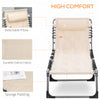 Folding Chaise Lounge Chair, Outdoor Padded Reclining Chair with 5-position Adjustable Backrest, Pillow and Pocket for Patio, Beach, Beige