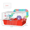 Large Hamster Cage and Habitat, 2-Level Steel Rat Cage with Tube Tunnels, Exercise Wheel, Water Bottle, Food Dish, 23" x 14" x 14", Red