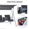 2 Person Porch Covered Swing Outdoor with Canopy, Table and Storage Console, Grey