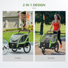 Green 2-in-1 Child Bike Trailer, Baby Stroller with Brake, Storage Bag, Safety Flag, Reflectors & 5 Point Harness
