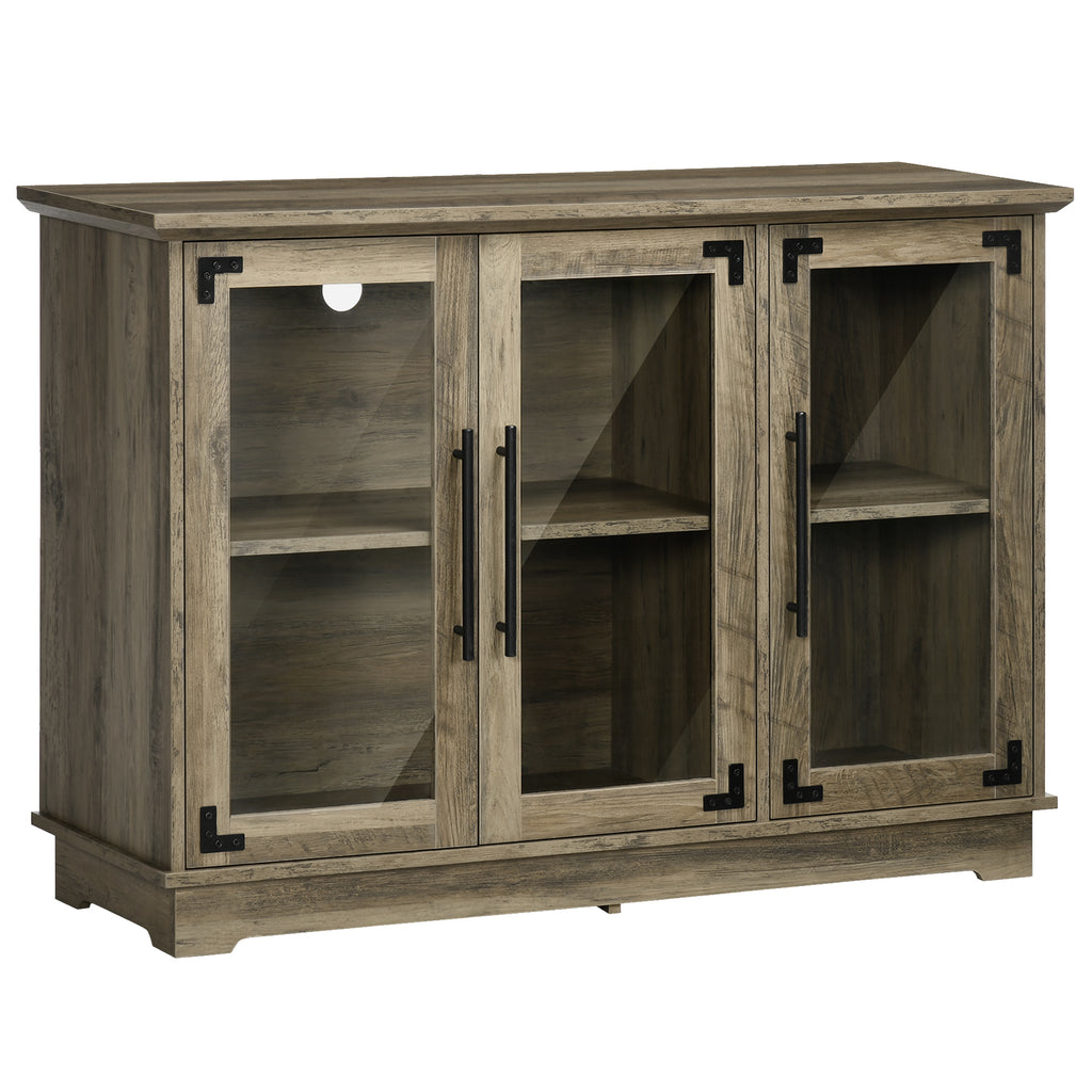Farmhouse Style Buffet Cabinet, Glass Door Sideboard, Kitchen Storage Cabinet, Coffee Bar for Living Room, Distressed Grey