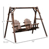 Outdoor Adirondack Chair 2 Seat Freestanding Solid Wood Rustic Log Porch Swing Chair with Center Table