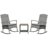 3 Pieces Outdoor PE Rattan Rocking Chair Set, Patio Wicker Recliner Rocker Chair with Soft Cushion & Coffee Table, for Porch, Grey