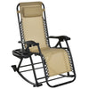 Outdoor Rocking Chairs Zero Gravity Rocking Chair w/ Removable Headrest, Side Tray, Cup & Phone Holder, Beige
