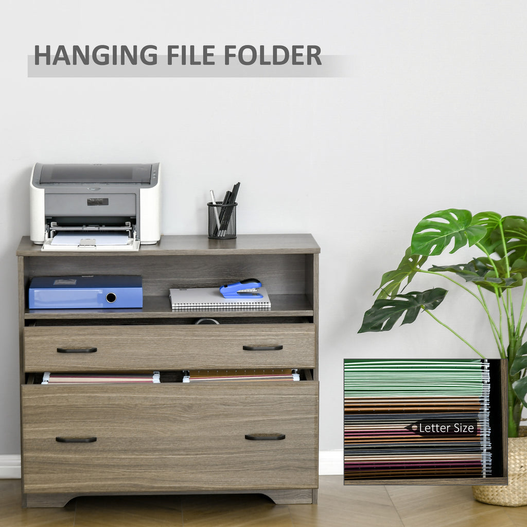 Lateral File Cabinet with Shelf, Office Storage Cabinet with 2 Drawers, Fits Letter Sized Papers, Charcoal Grey