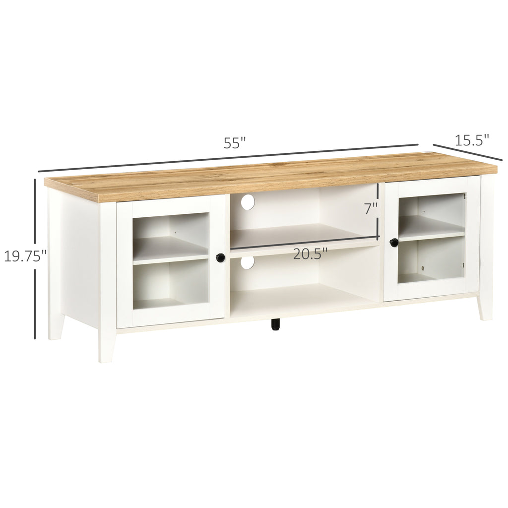 Modern TV Stand, Entertainment Center with Shelves and Cabinets for Flatscreen TVs up to 60" for Bedroom, Living Room, White