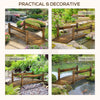 Wooden Garden Bridge with Planters on Safety Railings, Stained Finish Arc Footbridge for Pond Backyard Stream