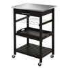 Pine 3-Tier Multifunction Kitchen Rolling Island Cart with Open Storage Shelves, Wine Rack & Stainless Steel Top