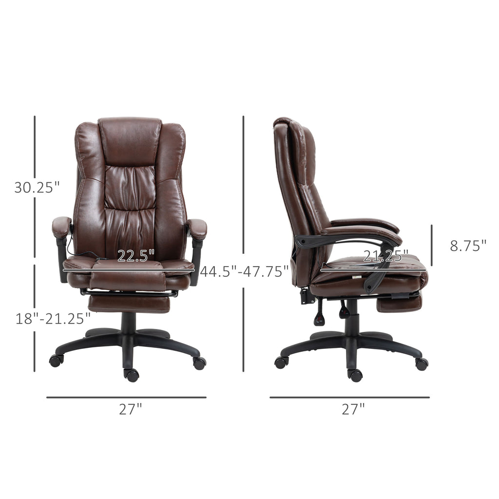 Leather Office Chair, High Back Executive Office Chair with 6 Point Vibration, 5 Modes and Retractable Footrest, Massage Office Chair, Brown