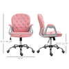 Ergonomic Office Chair Vanity Middle Back Office Chair Tufted Backrest Swivel Roller Task Chair With Height Adjustable And Armrests Pink