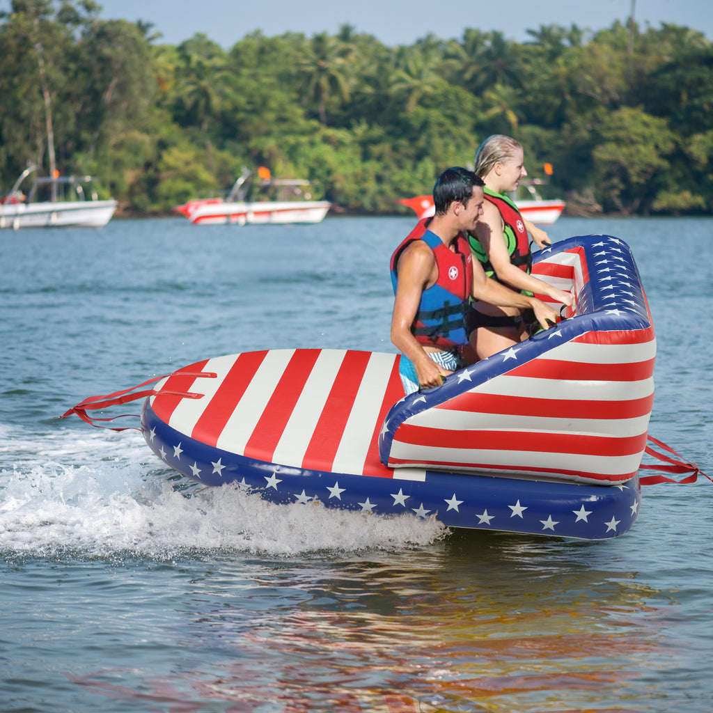3 Rider Towable Tube for Boating, Inflatable Deck Seat w/ Front and Back Tow Points for Multiple Riding Positions, Water Sports