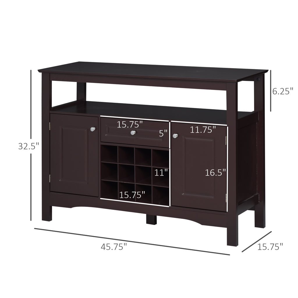 Modern Sideboard Cabinet, Wooden Buffet Cabinet with 5 Legs and 12-Grid Wine Rack for Living Room, Kitchen, Sideboard Buffet, Espresso